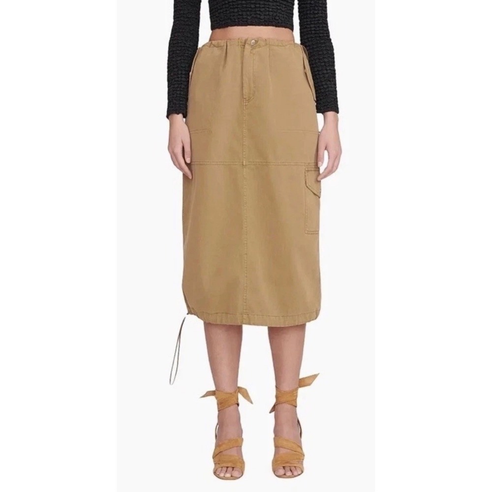 STAUD Cargo Skirt Womens XL NEW Tan Cotton Midi Drawstring Toggle Utility Skirt